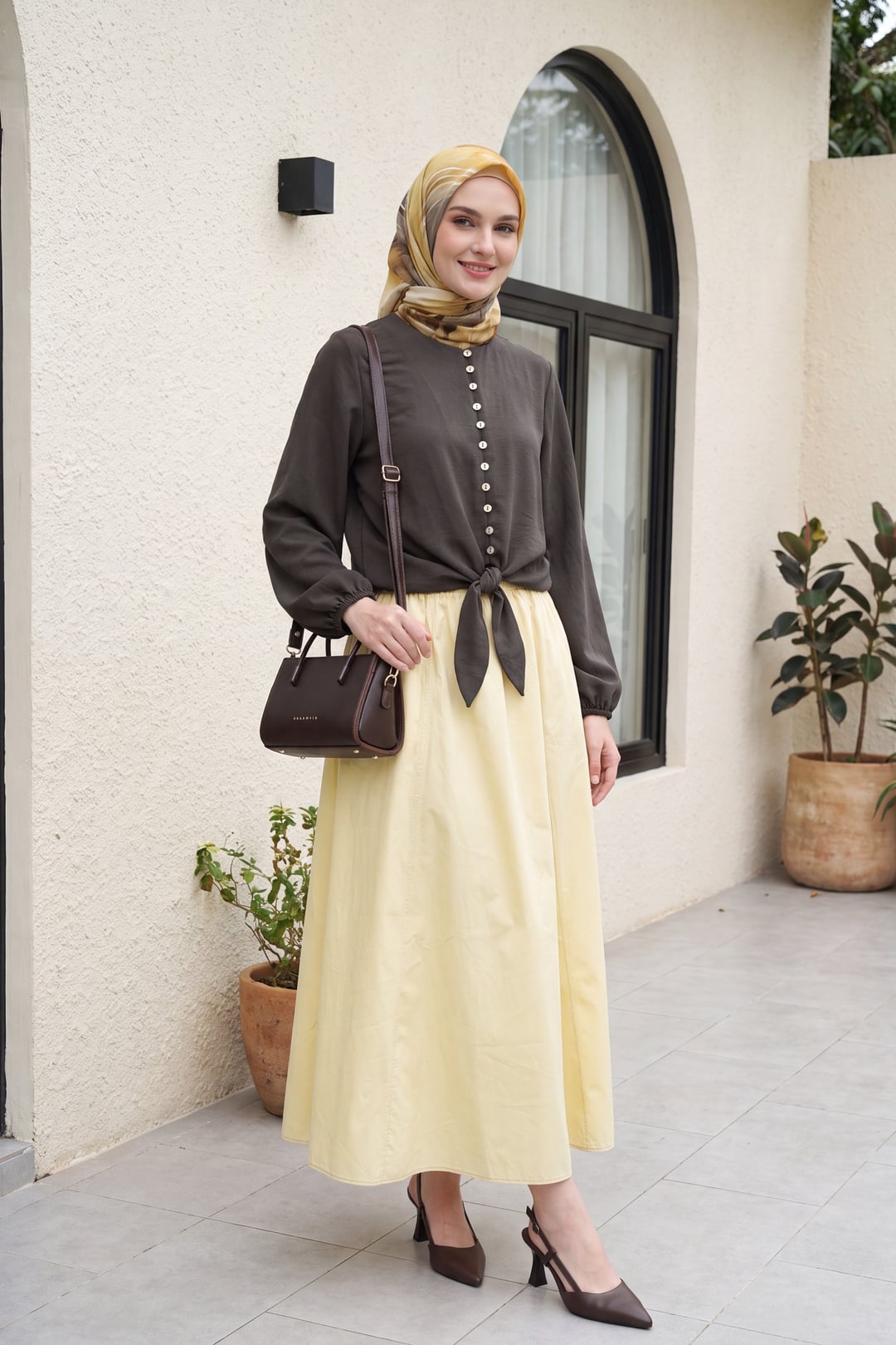 Elasticated Waist Poplin A-Line Skirt with Pockets - Yellow - Podyumplus - by Peralane - photo 3