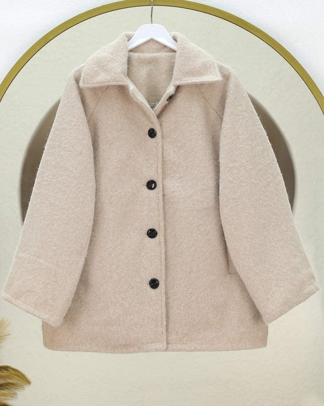 Beige Double-Pocket Button-Front Lined Boucle Jacket - Podyumplus - by Peralane - photo 3