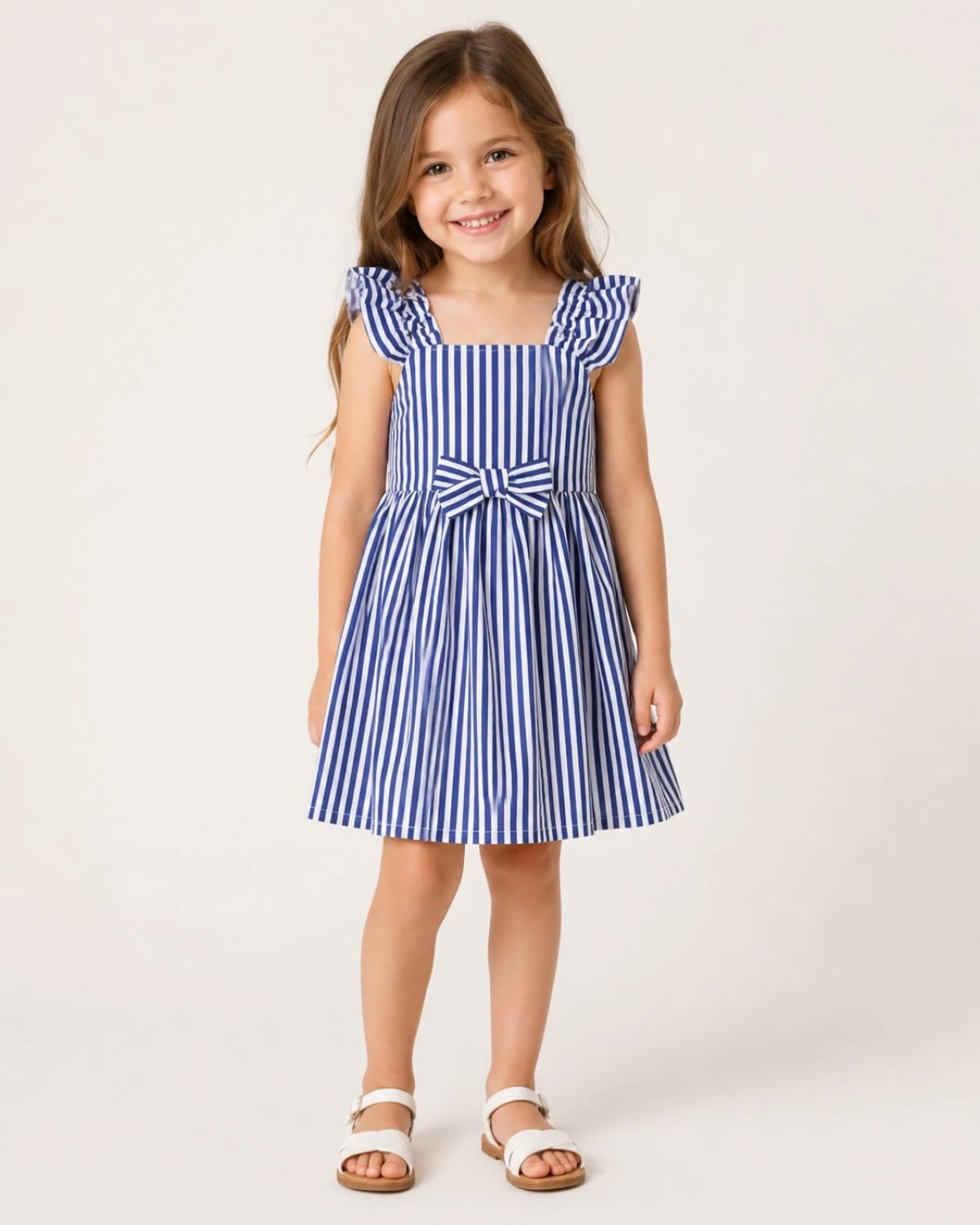 Girl's Ruffled Square-Neck Dress with Bow - 3-6 Years - Interkidsy - by Peralane