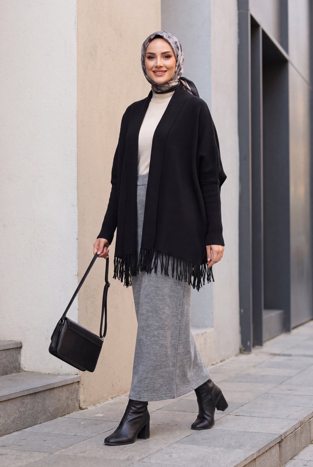 Black Fringe Trim Open-Front Knit Cardigan - Podyumplus - by Peralane