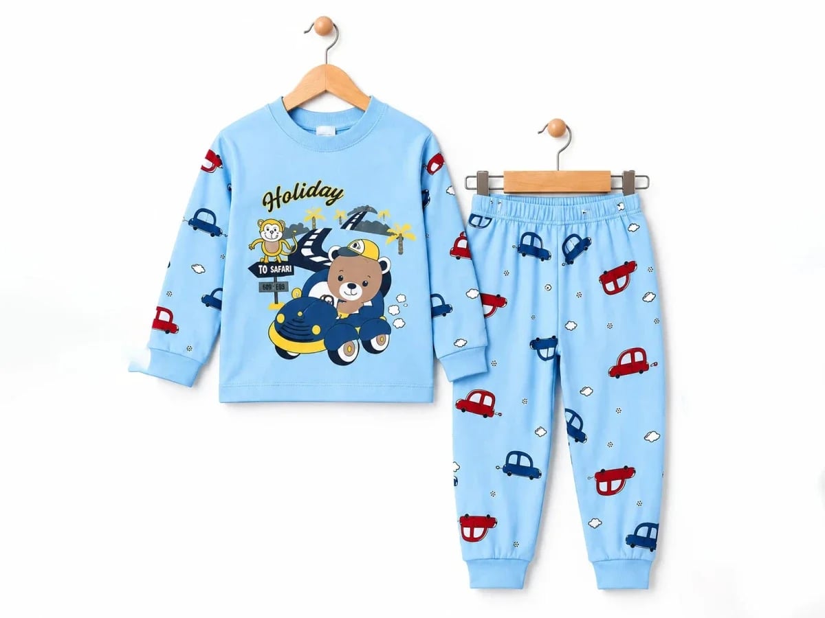 Car Print Boys' Pyjama Set - Light Blue - Supermini - by Peralane