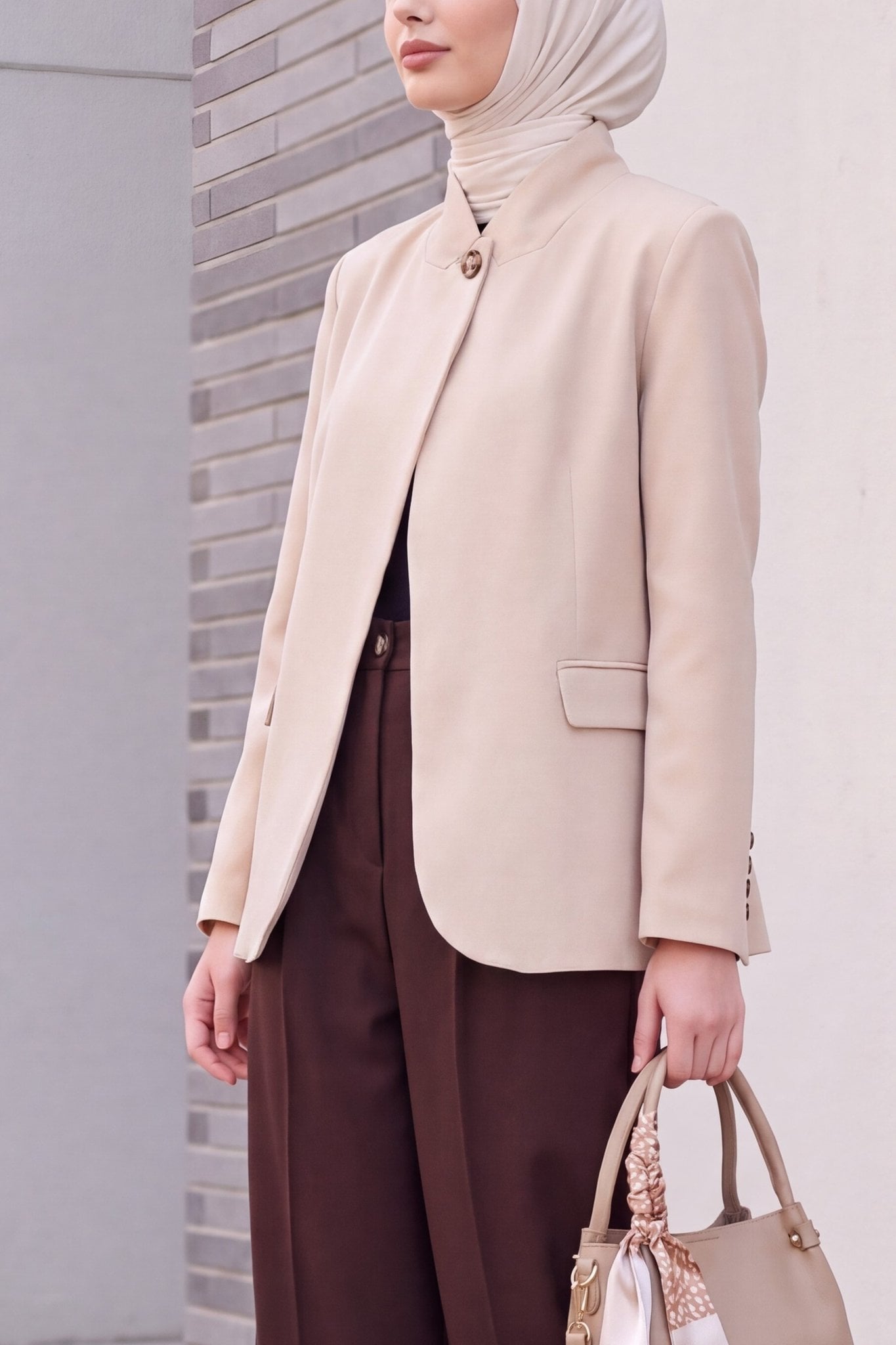 Women's Single-Breasted Oversize Blazer 0749 - Beige - Bigdart - by Peralane - photo 7