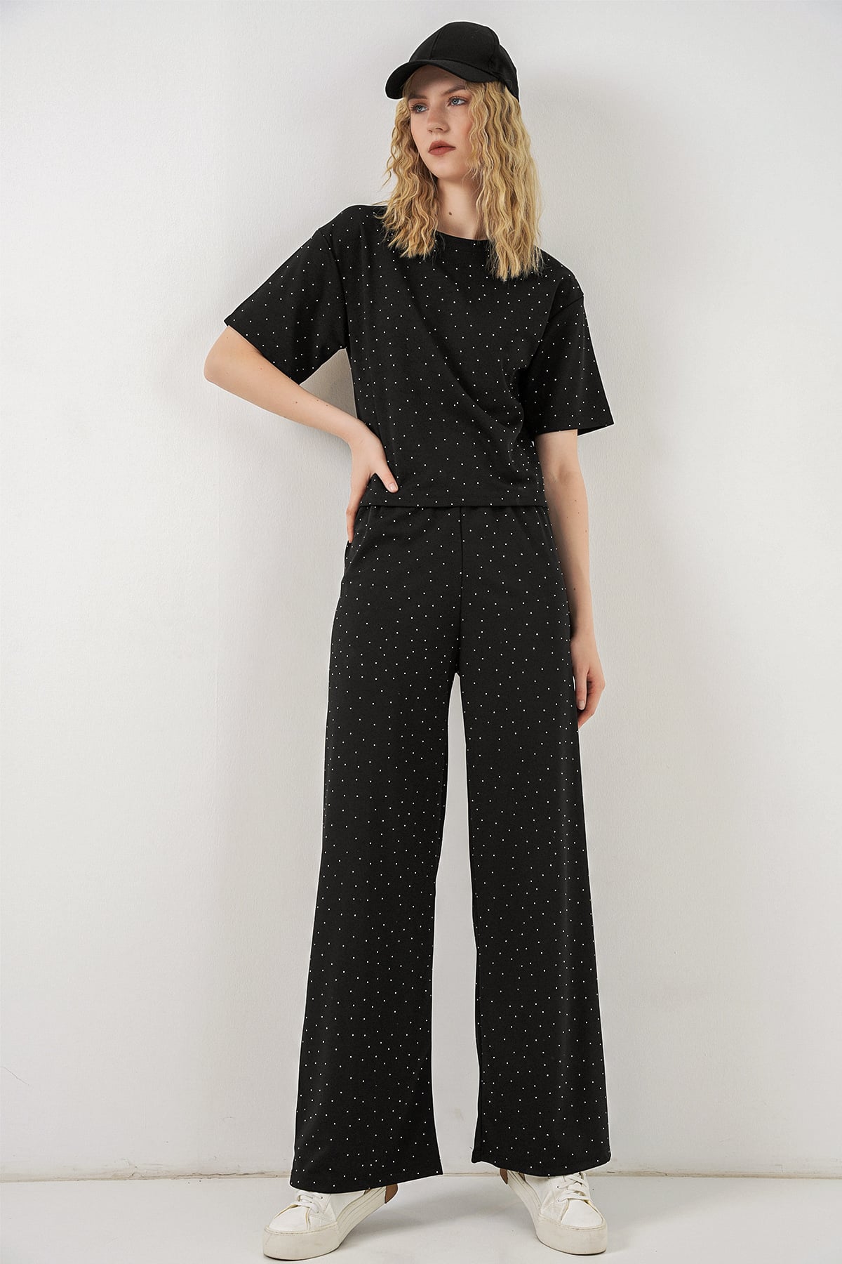 Women's Polka Dot T-Shirt and Trousers Two-Piece Set 30105 - Black - Bigdart - by Peralane - photo 6