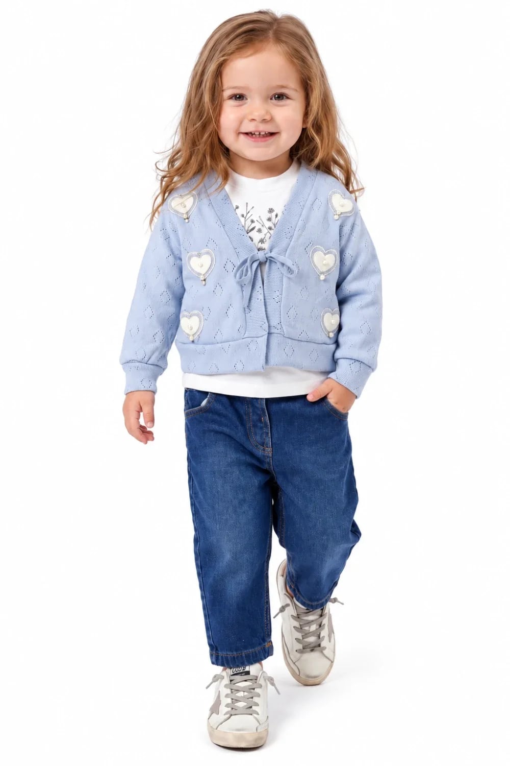 Girls' 3-Piece Knit Set with Cardigan - Light Blue - Has Bereket - by Peralane