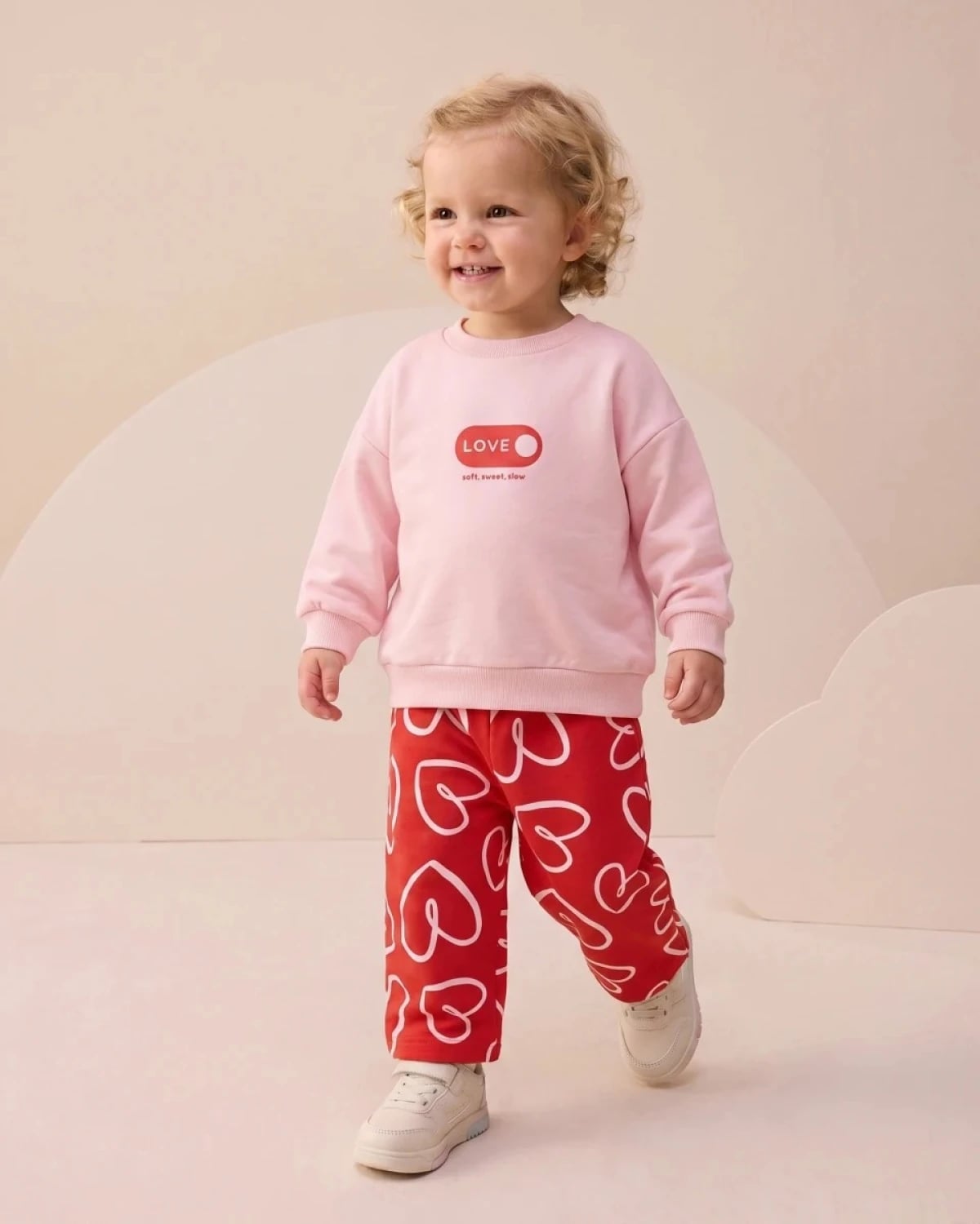 Girls' Two-Piece Pyjama Set - Pink and Red Hearts - Interkidsy - by Peralane