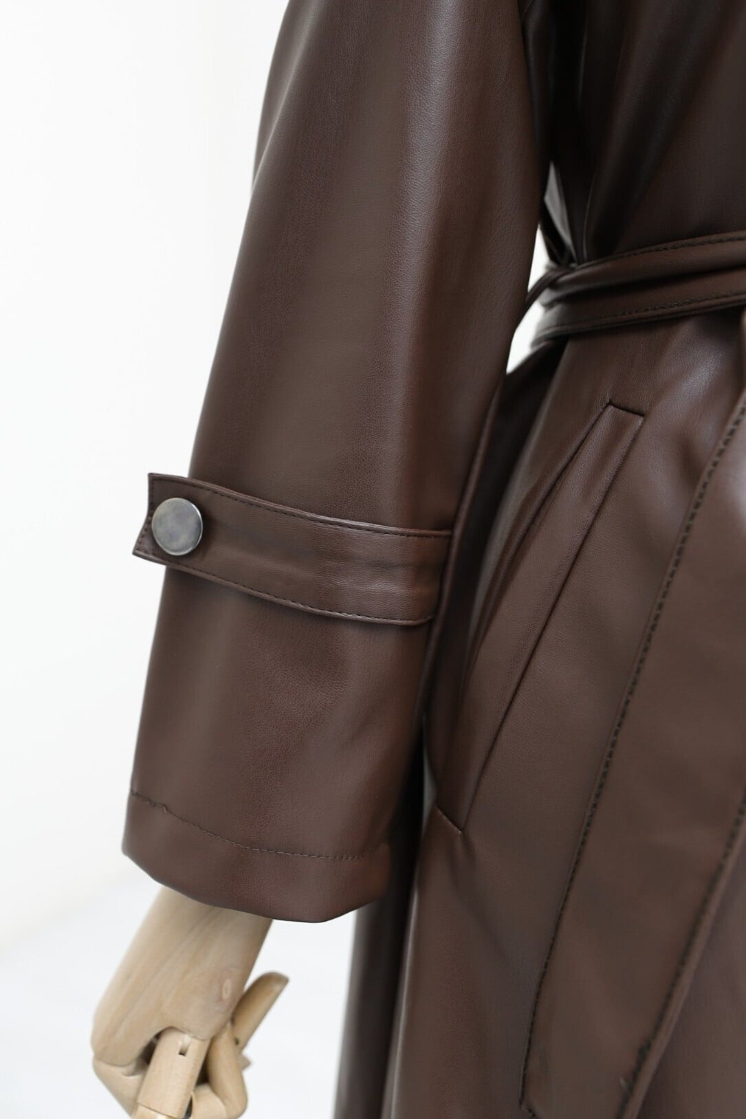 Belted Faux Leather Trench Coat - Brown - Podyumplus - by Peralane - photo 6