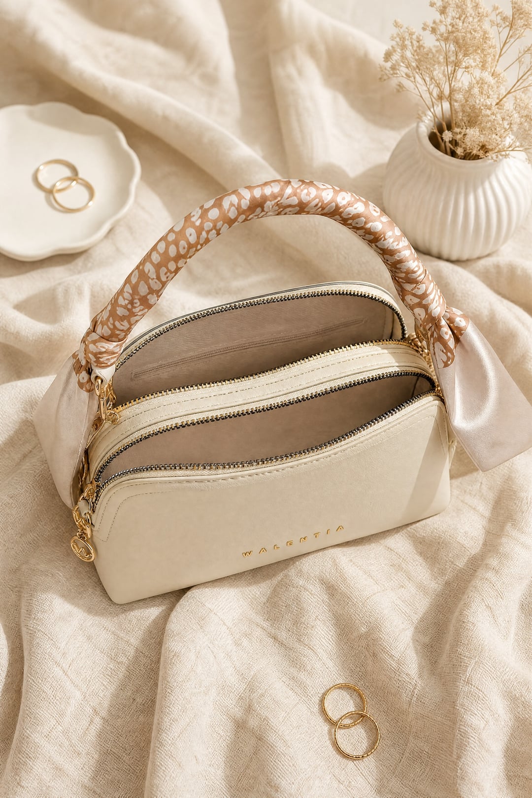 Two-Compartment Bag with Scarf Detail - Cream - Podyumplus - by Peralane - photo 3