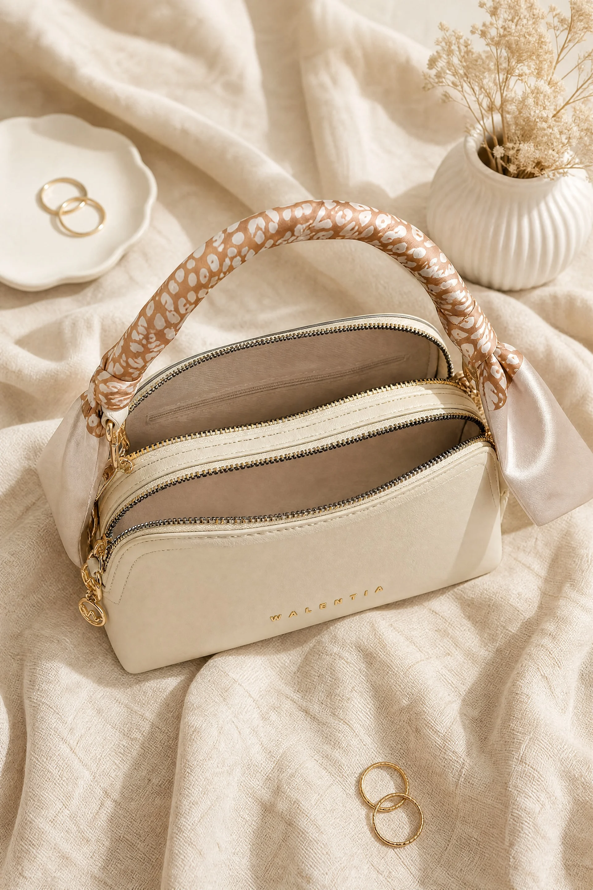 Two-Compartment Bag with Scarf Detail - Cream - Podyumplus - by Peralane - photo 3
