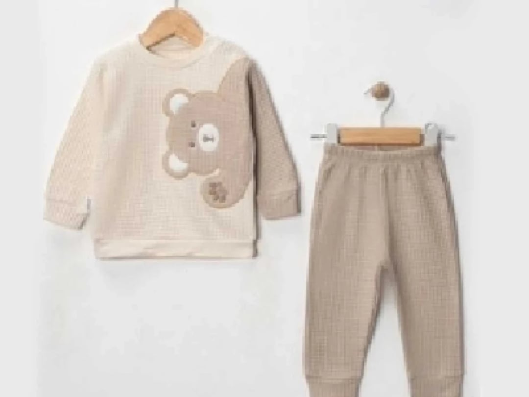 Bear Print 3-Piece Baby Pyjama Set - Beige - Nafitto - by Peralane