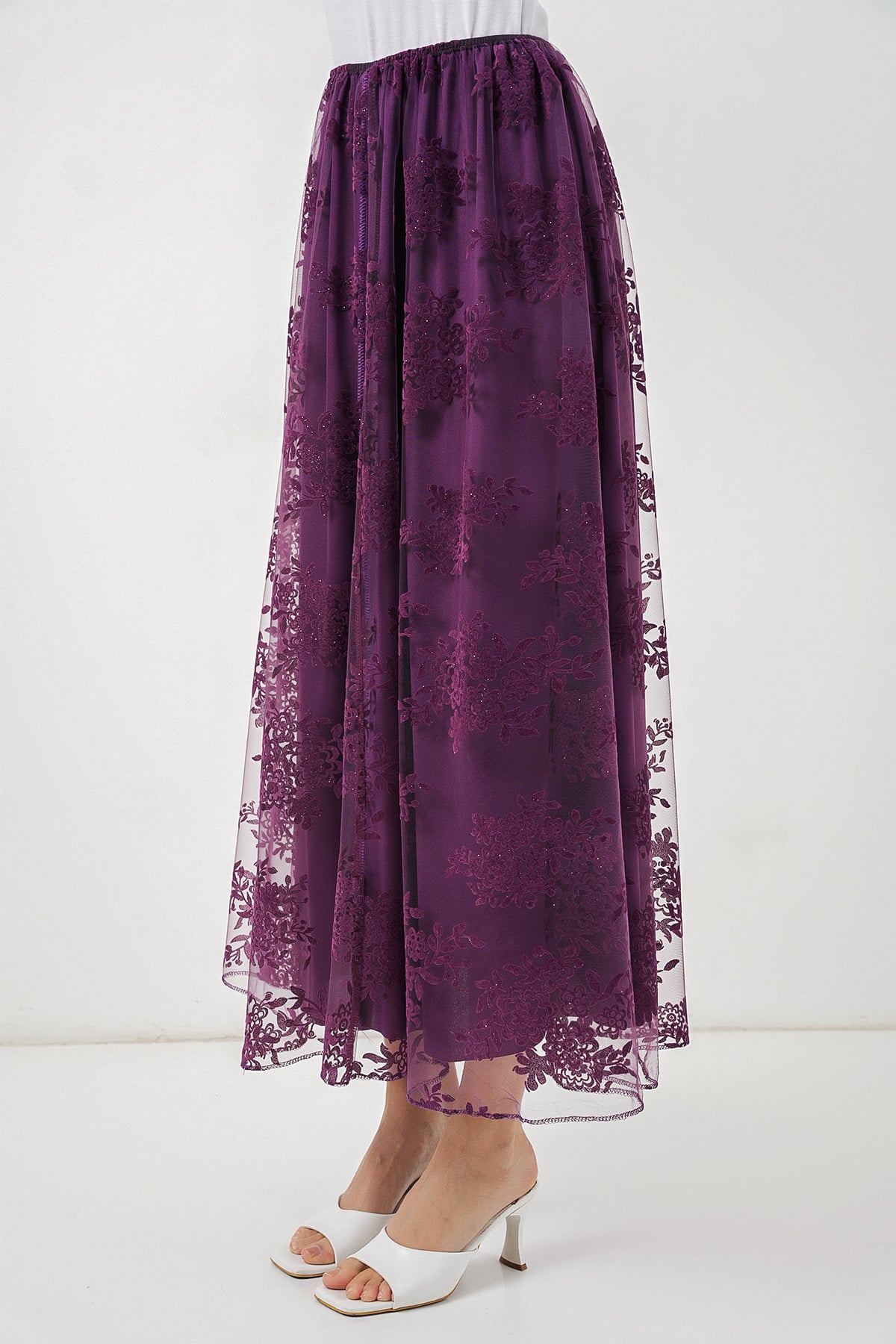 Women's Long Tulle Skirt with Flock Print - Purple - Bigdart - by Peralane - photo 3