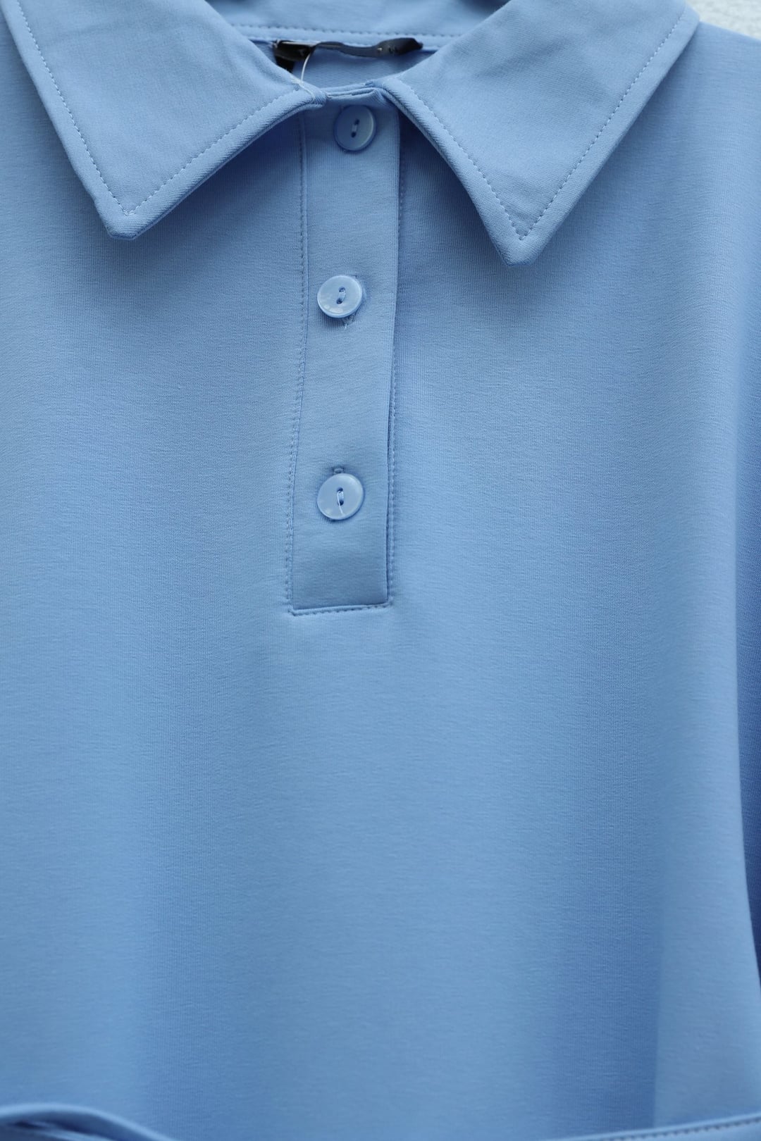 Collar Button Tie Waist Knit Dress - Light Blue - Podyumplus - by Peralane - photo 4