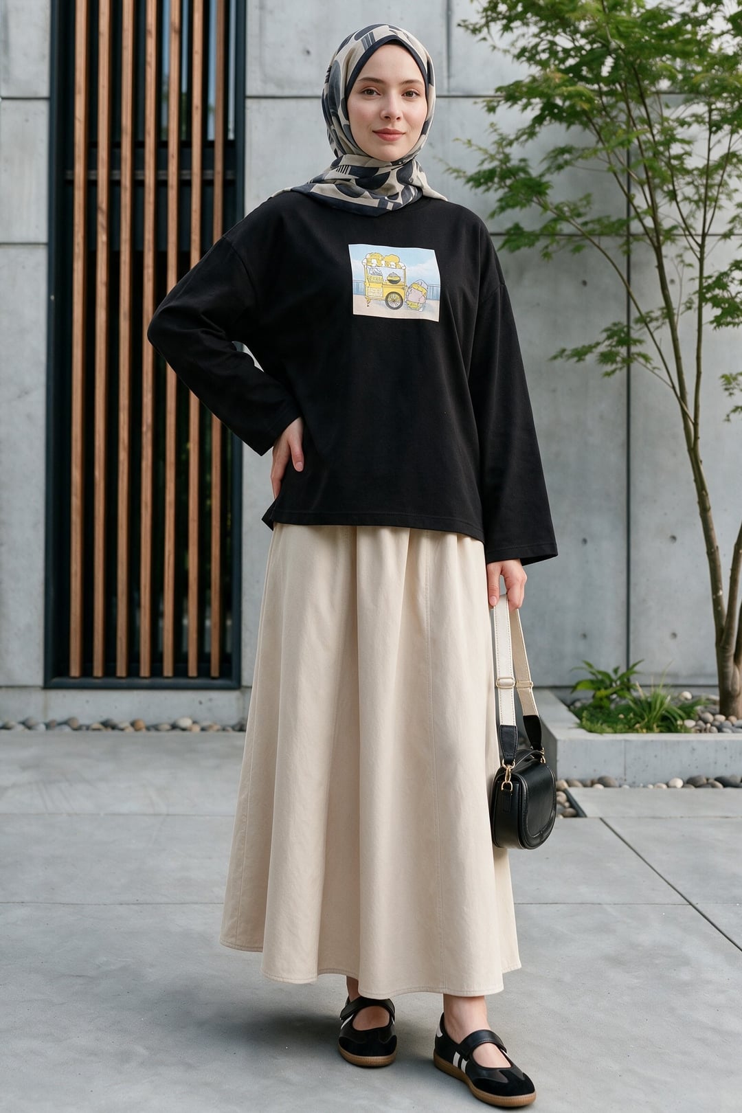Black Crew Neck Printed Swing Sweatshirt - Podyumplus - by Peralane - photo 5