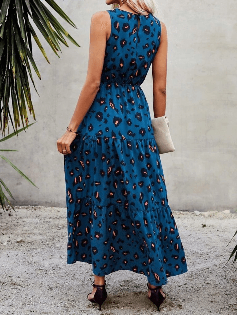 Women's Sleeveless Round Neck Elasticated Waist Printed Jersey Dress - Janes - by Peralane - photo 4