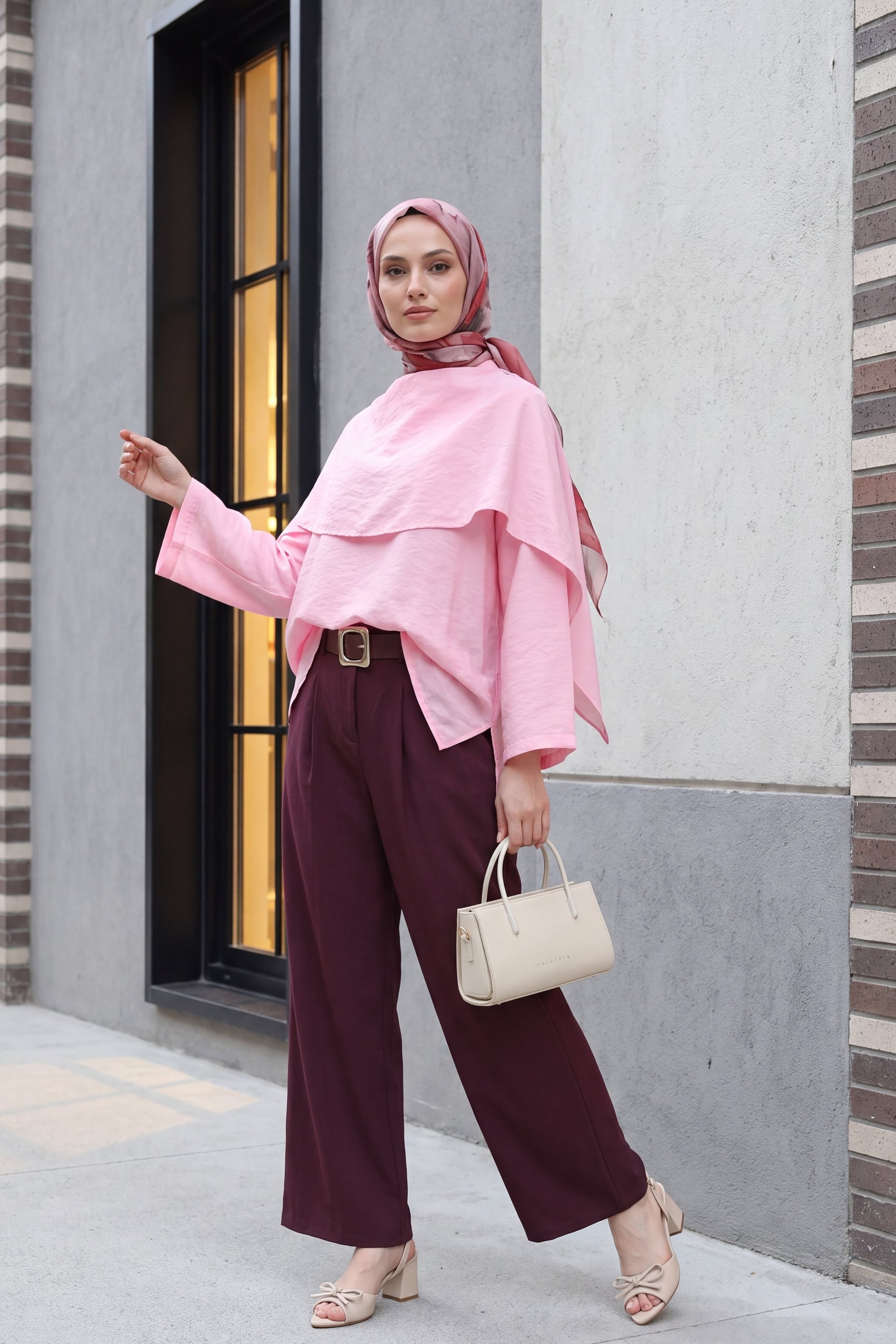 Removable Cape Oversize Modal Tunic - Pink - Podyumplus - by Peralane - photo 6