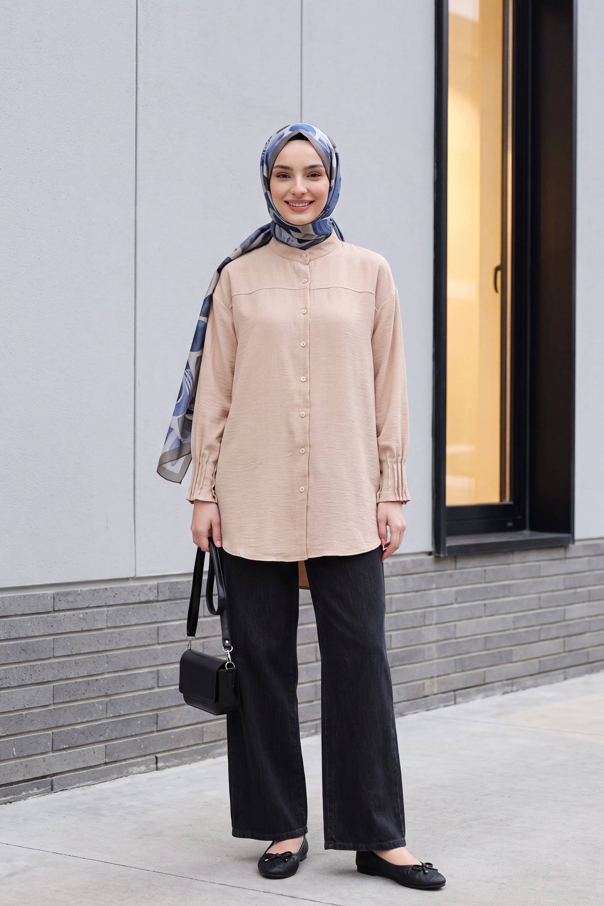 Oval Cut Blouse with Pleated Cuffs - Light Beige - Podyumplus - by Peralane - photo 3