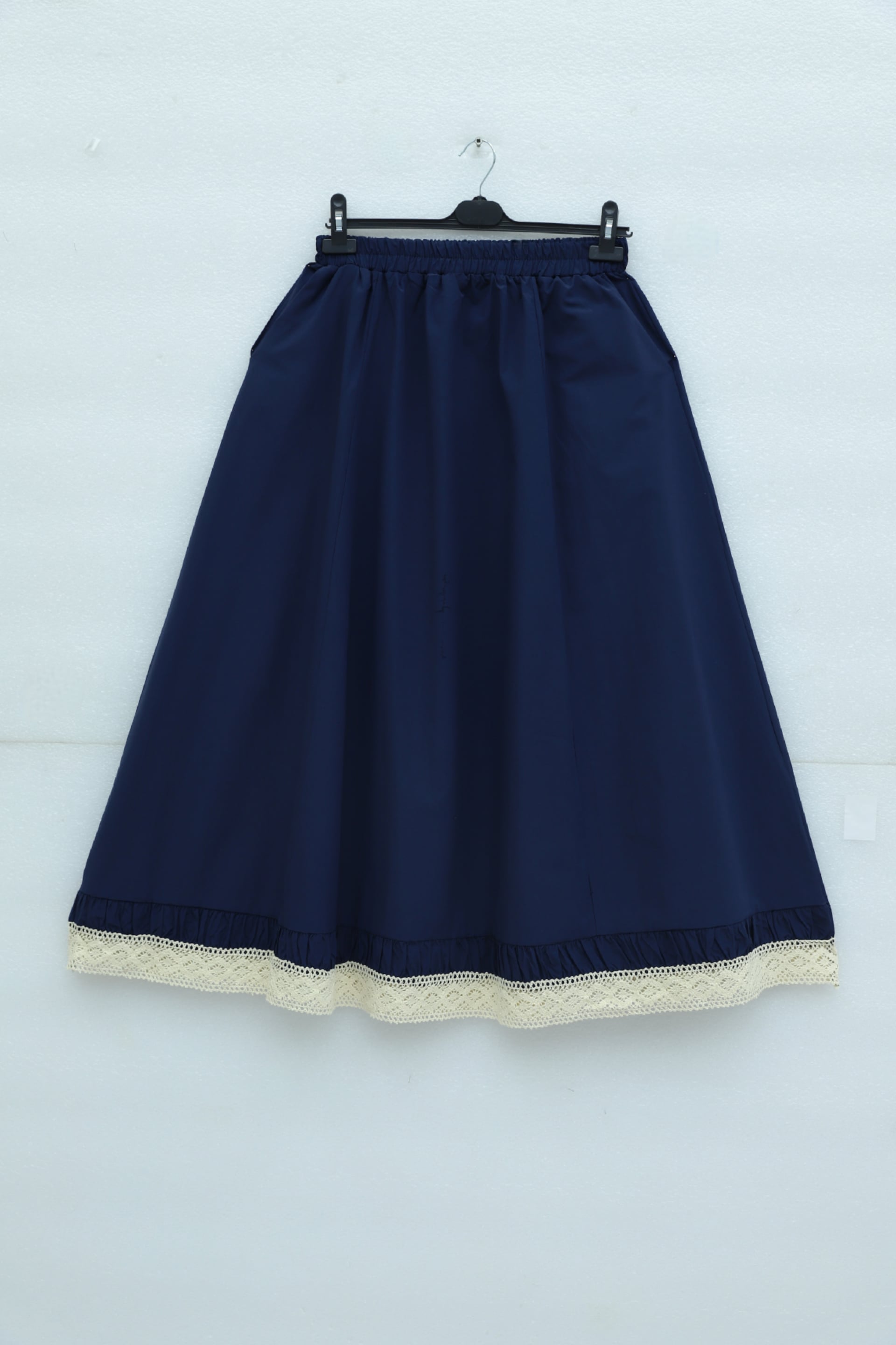 Navy Blue Elasticated Waist Poplin Skirt with Lace Trim and Pockets - Podyumplus - by Peralane - photo 9