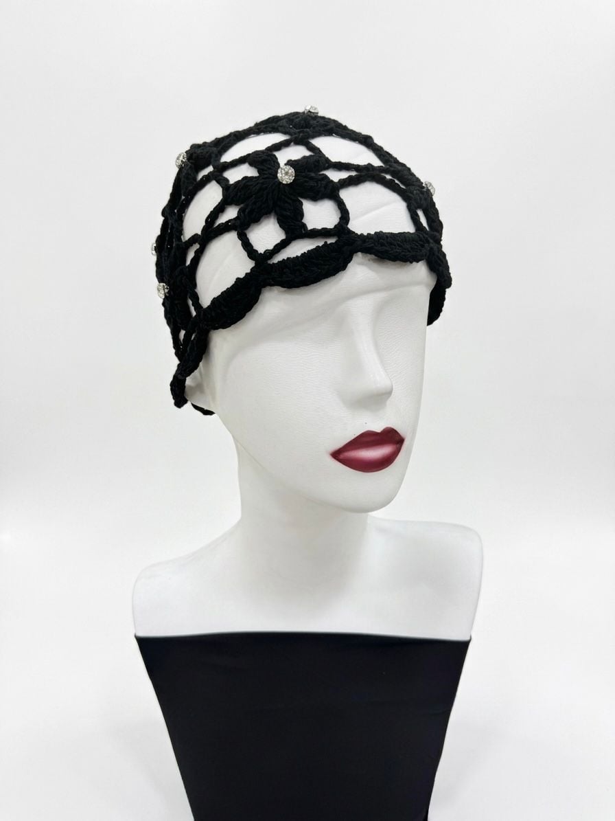 Black Rhinestone Crochet Bandana Hat - Nesvay - by Peralane - photo 3
