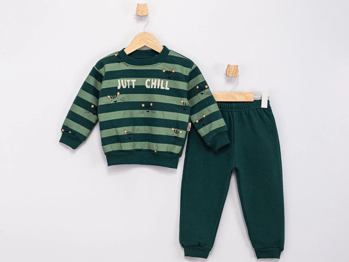 Jutt Chill Printed Cat Pattern 3-Thread Brushed Boys' Set - Feely Kids - by Peralane