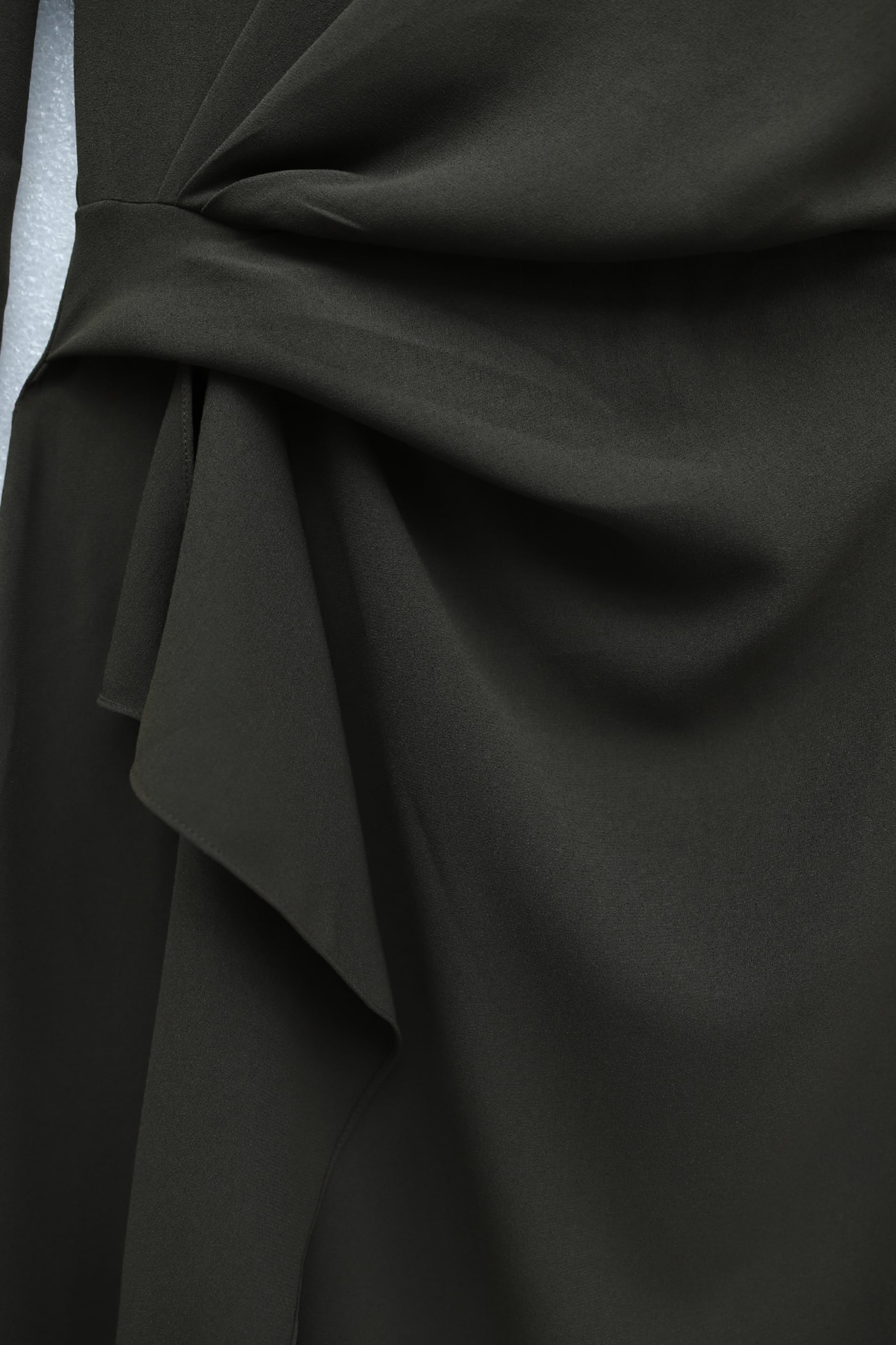 Dark Brown Asymmetric Hem Krep Dress with Front Draped Detail - Podyumplus - by Peralane - photo 4