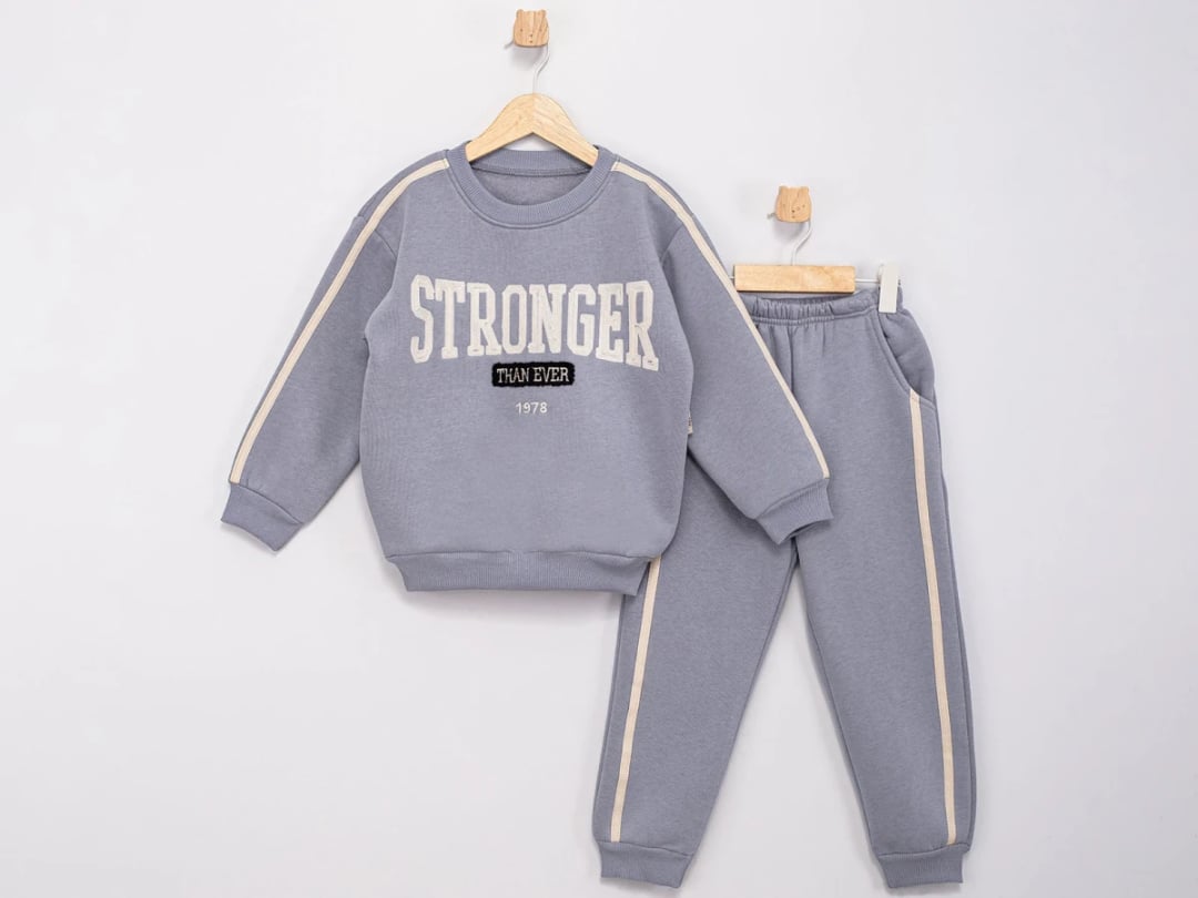 Boys' Striped 3-Thread Fleece Tracksuit Set - Grey - Feely Kids - by Peralane