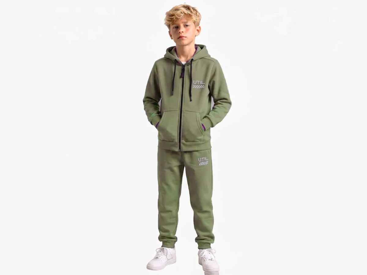 Boys' Hooded Tracksuit Set with Printed Graphic Motif - Green - Koska - by Peralane