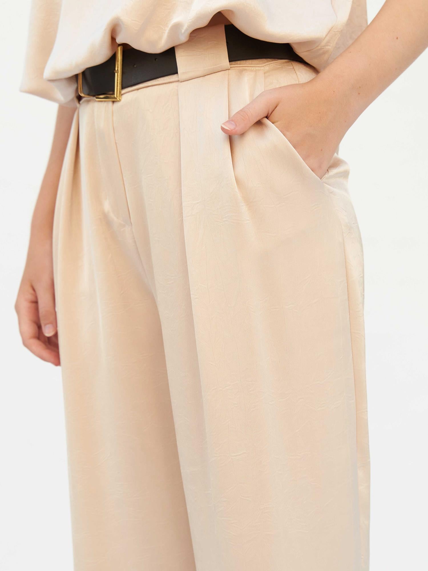 Beige Satin Wide-Leg Trousers with Belt - Lefon - by Peralane - photo 7