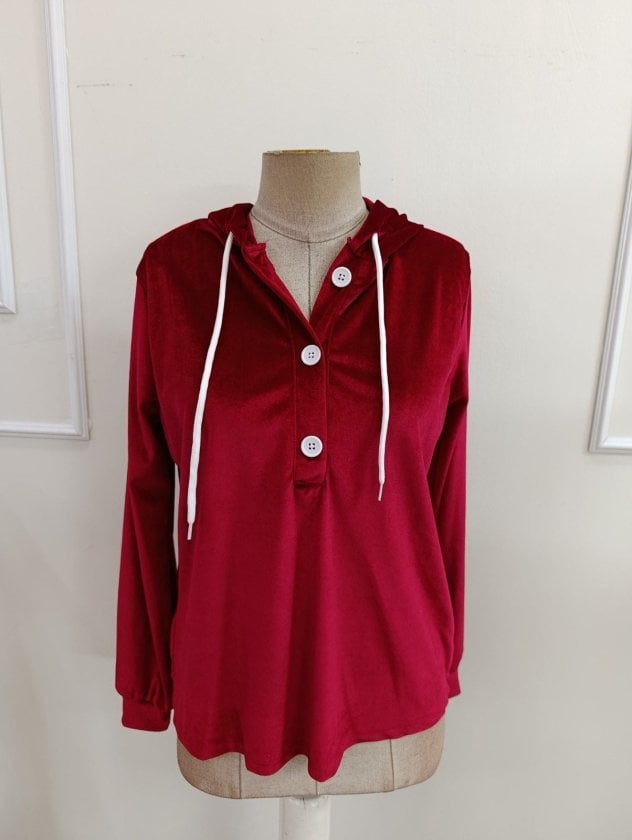 Women's Long Sleeve Hooded Button Velvet Blouse - Janes - by Peralane - photo 4