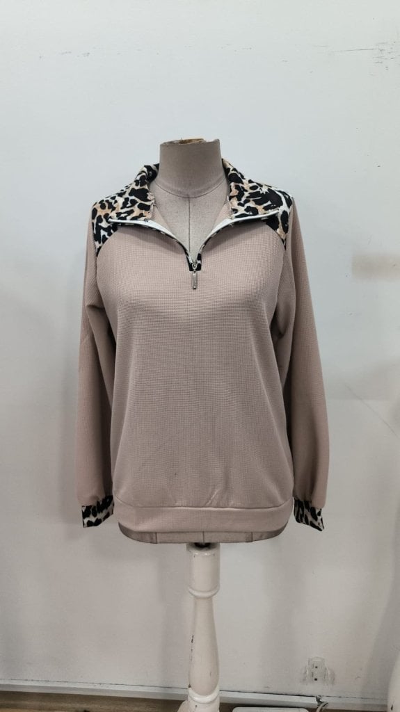 Women's Long-Sleeve Leopard Collar Zip Waffle Blouse - Janes - by Peralane - photo 4