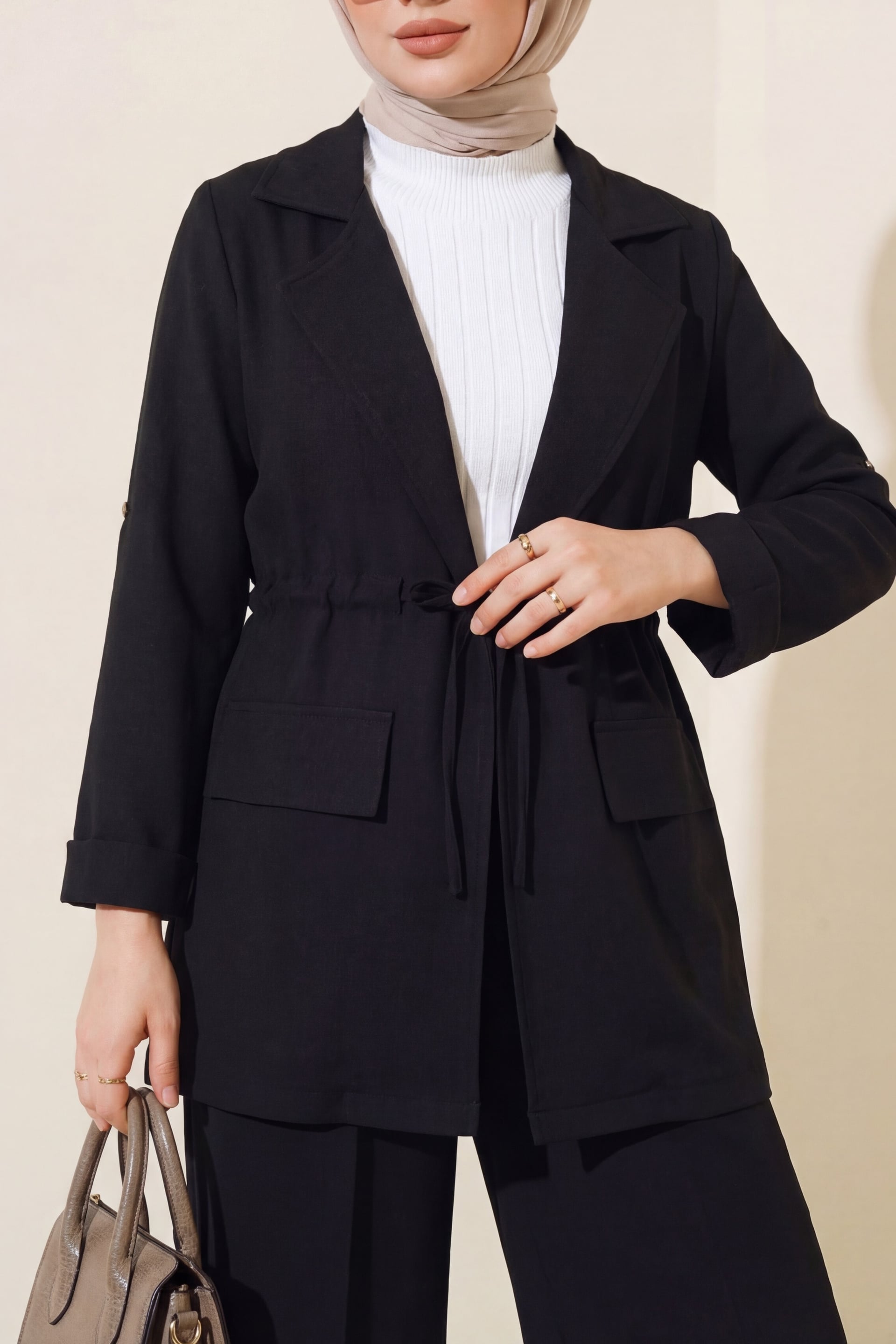 Flap Tunnel Bridge Blazer and Wide-Leg Trousers Suit - Black - Podyumplus - by Peralane - photo 5