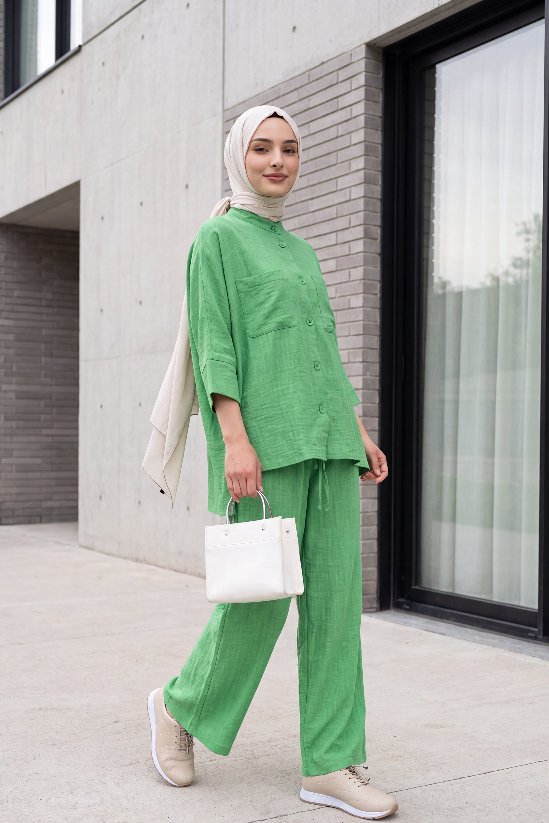 Women's Oversized Tunic and Wide-Leg Trouser Co-ord Set in Light Green - Podyumplus - by Peralane - photo 3