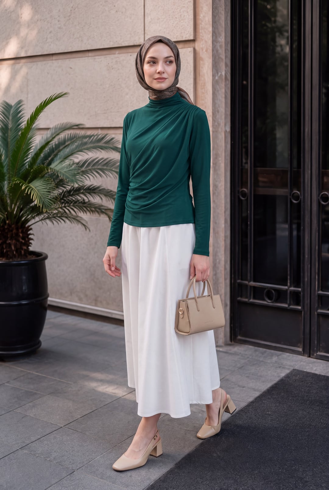 Half Turtleneck Ruched Sandy Blouse - Emerald - Podyumplus - by Peralane