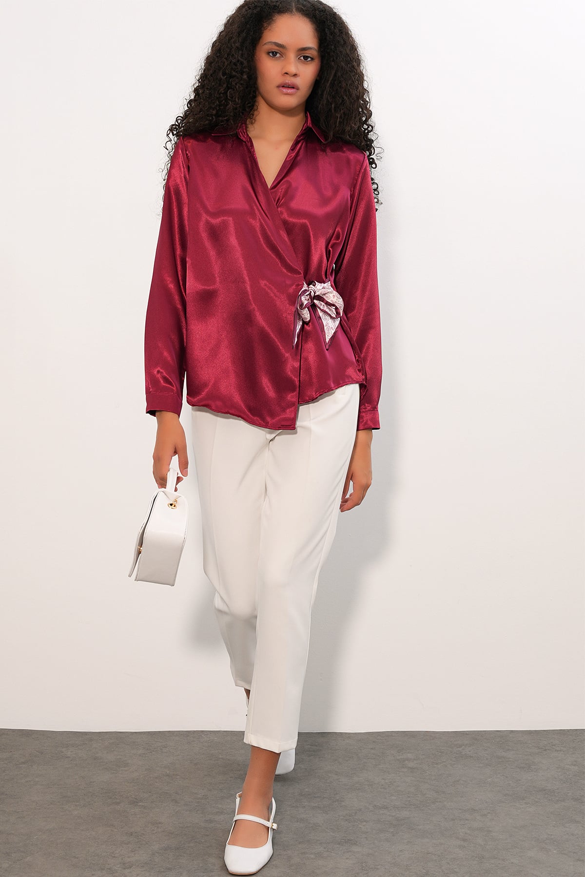 Women's Wrap Satin Blouse 20386 - Bordeaux - Wholeskop - by Peralane
