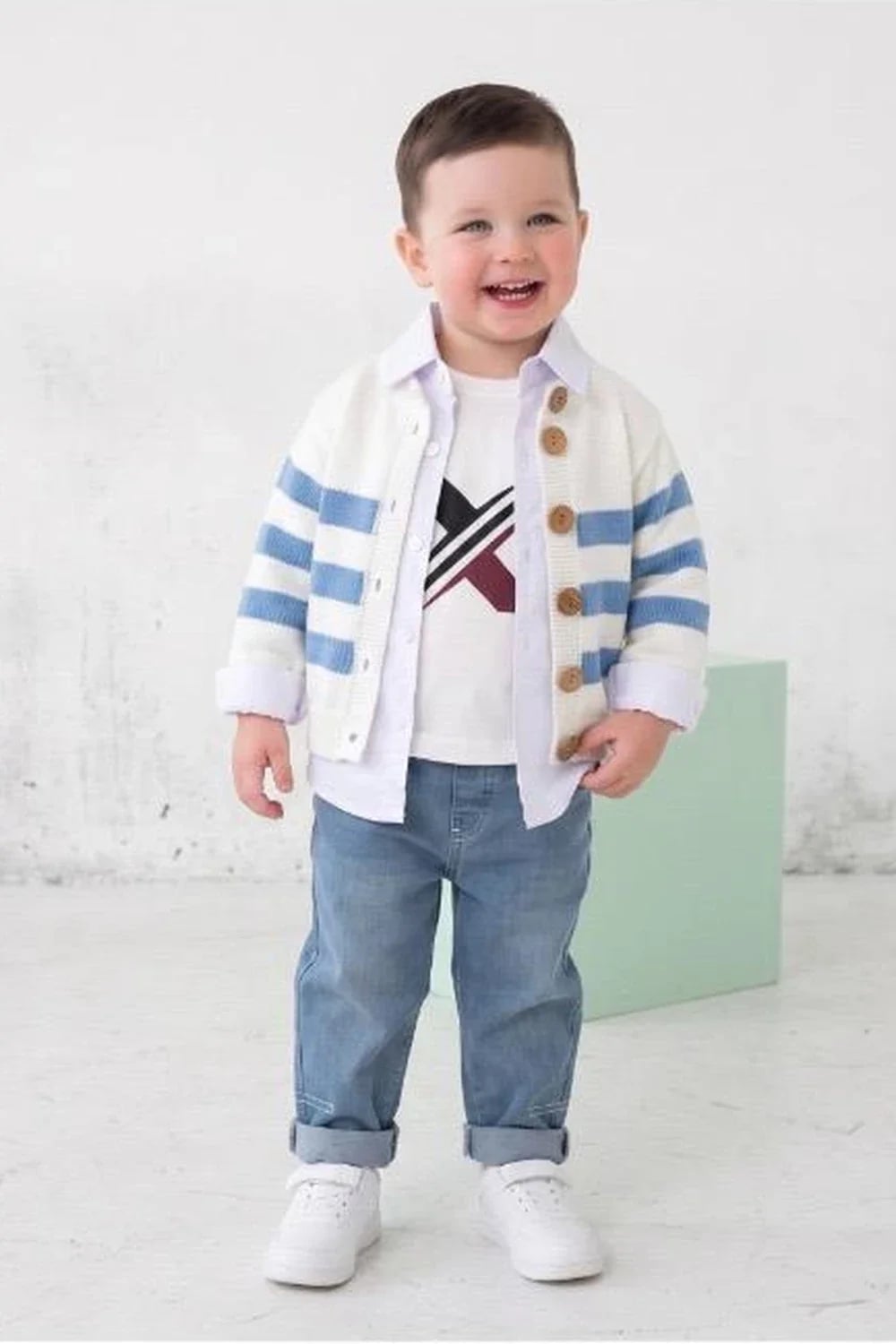 Boys' 4-Piece Outfit Set with Striped Knit Cardigan - Has Bereket - by Peralane