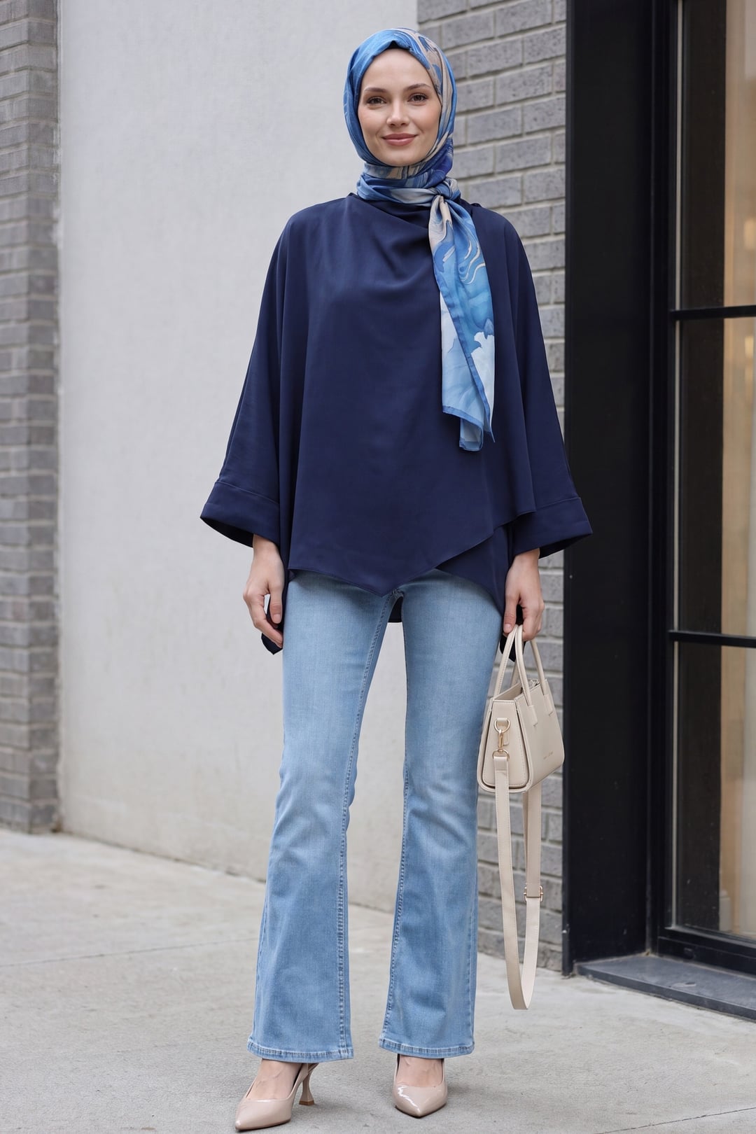 Navy Blue Shoulder Button Batwing Sleeve Modal Kimono Poncho - Podyumplus - by Peralane - photo 4