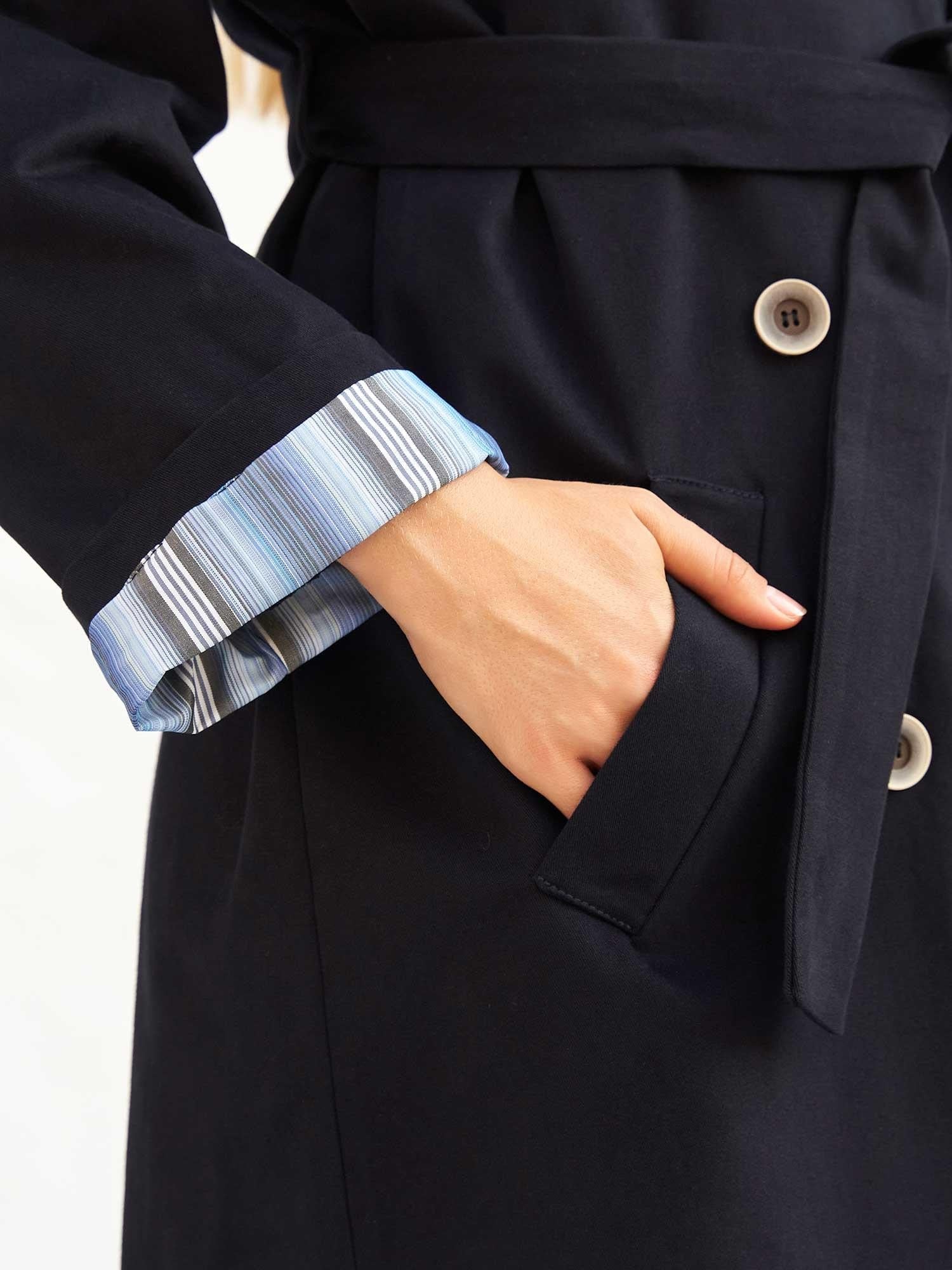 Long Belted Double-Breasted Trench Coat for Women in Dark Navy - Lefon - by Peralane - photo 8