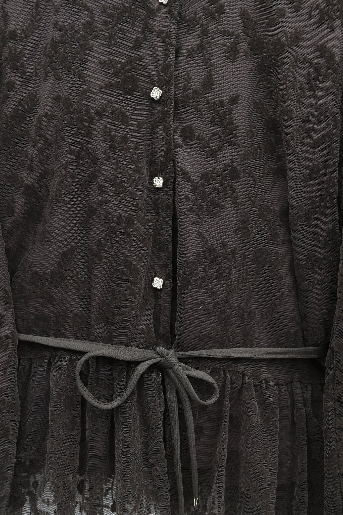 Brown Floral Balloon Sleeve Modest Dress with Tie Belt - Podyumplus - by Peralane - photo 4
