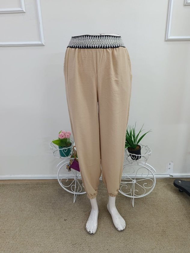 Women's High-Waist Elasticated Drawstring Trousers with Zig-Zag Pattern - Janes - by Peralane - photo 5