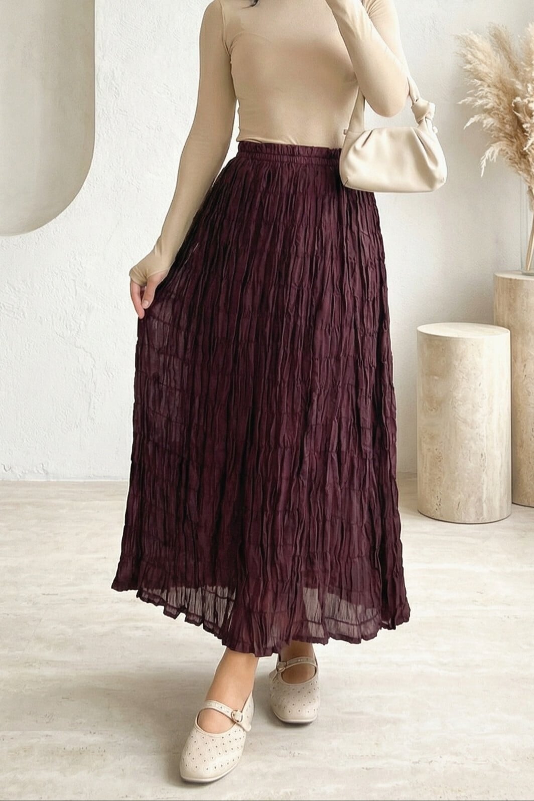 Lined Ruched Modal Skirt - Deep Plum - Podyumplus - by Peralane