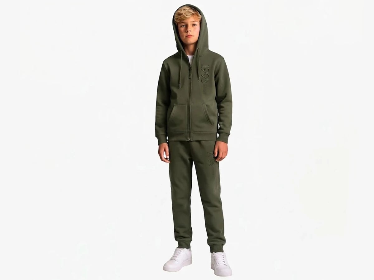 1993 Embroidered Kangaroo Pocket Hooded 3-Thread Brushed Boys' Tracksuit Set - Koska - by Peralane