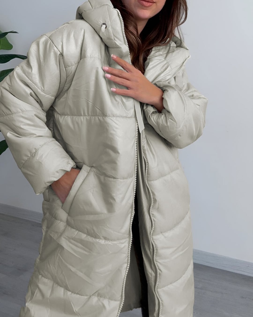 Women's Hooded Quilted Puffer Jacket with Drawstring - Stone - Podyumplus - by Peralane - photo 4