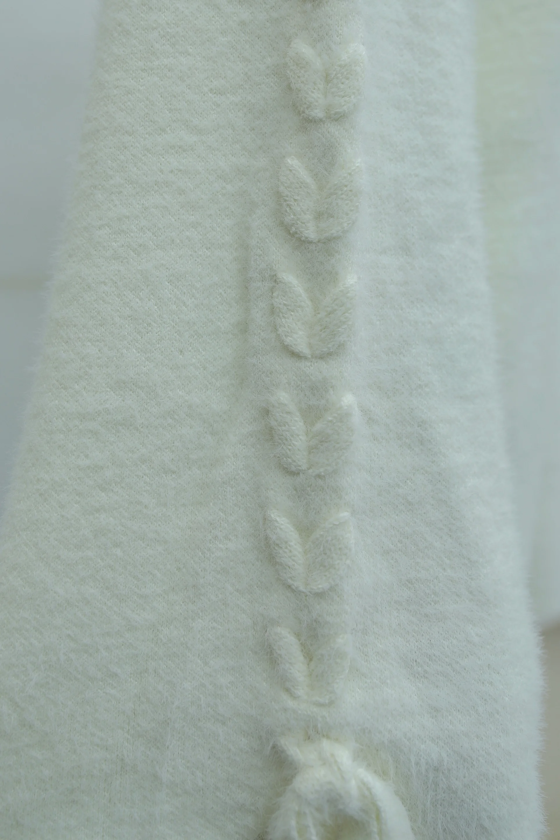 Crew Neck Braided Sleeve Fringed Knit Tunic - Ecru - Podyumplus - by Peralane - photo 4