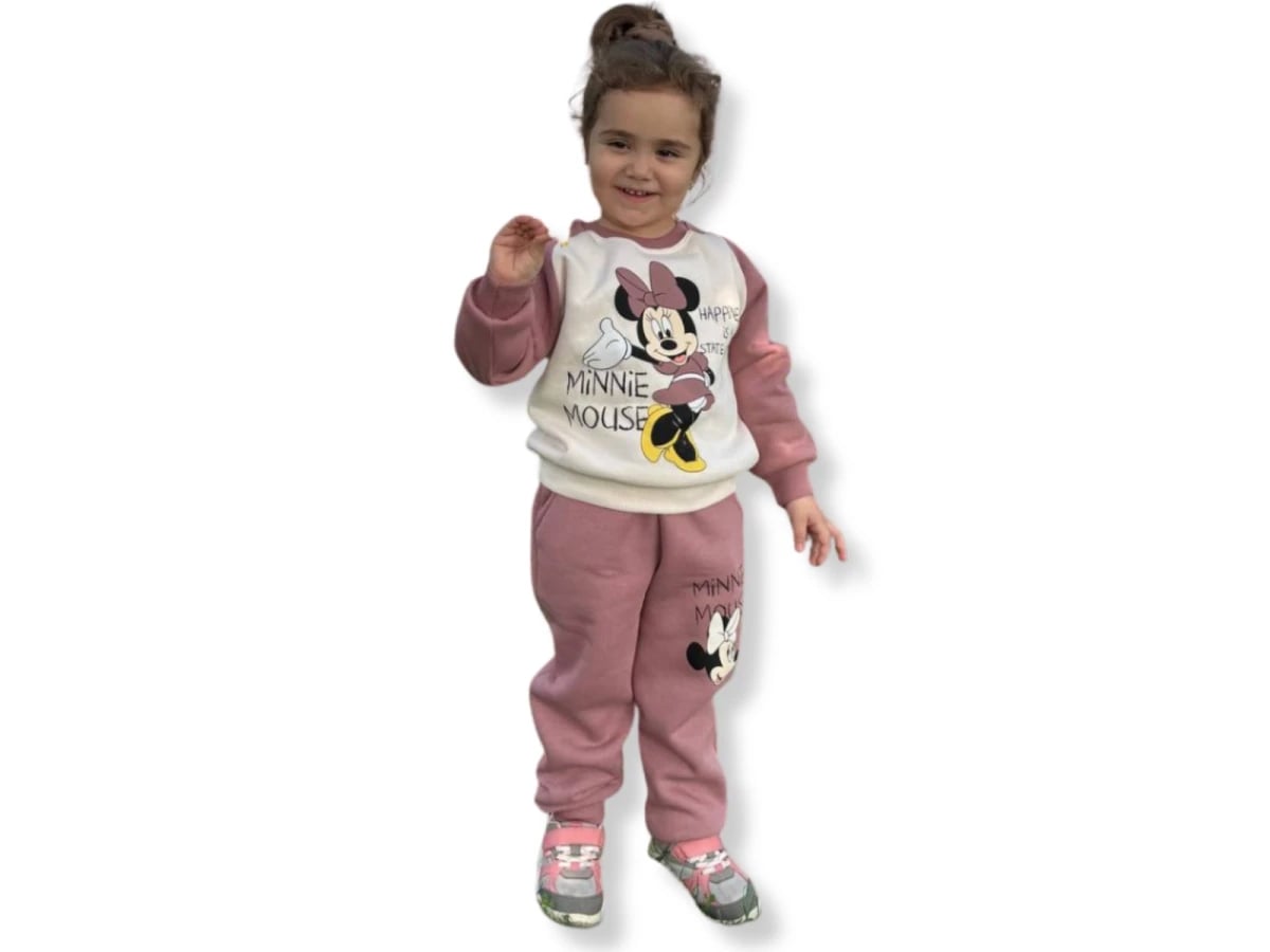 Minnie Print Girls' Sweatshirt and Trousers Set - Dusty Pink - Replikas - by Peralane