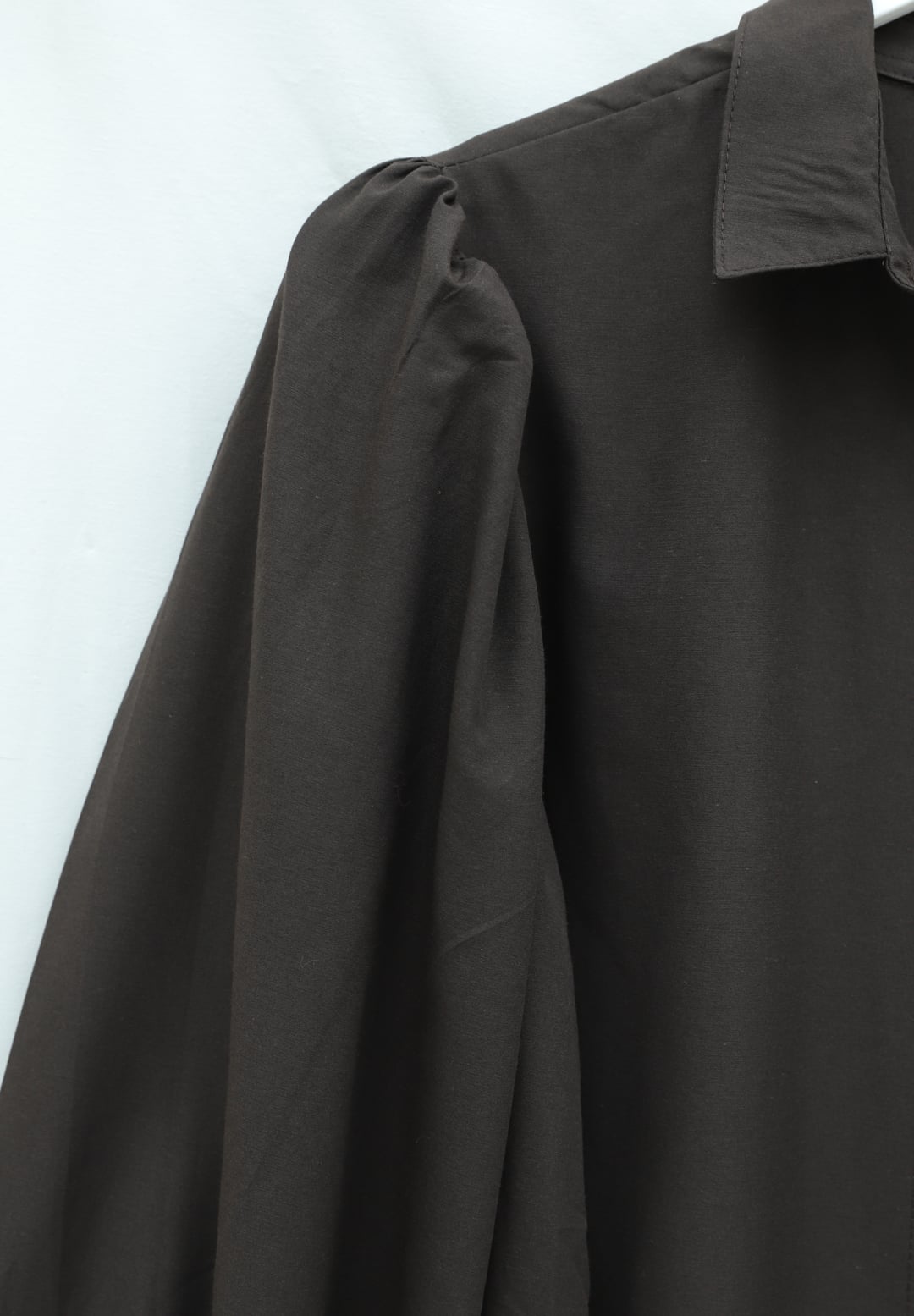 Balloon Sleeve Buttoned Short Poplin Shirt - Dark Brown - Podyumplus - by Peralane - photo 4