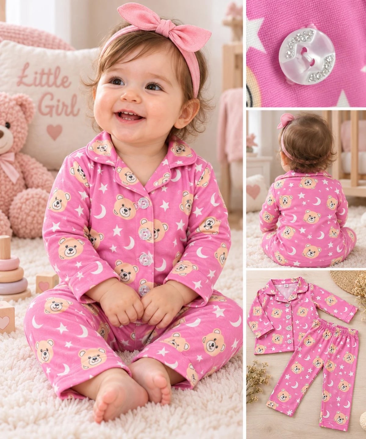 Baby Pajama Set with Bear, Star and Moon Print - 1196 - Has Bereket - by Peralane