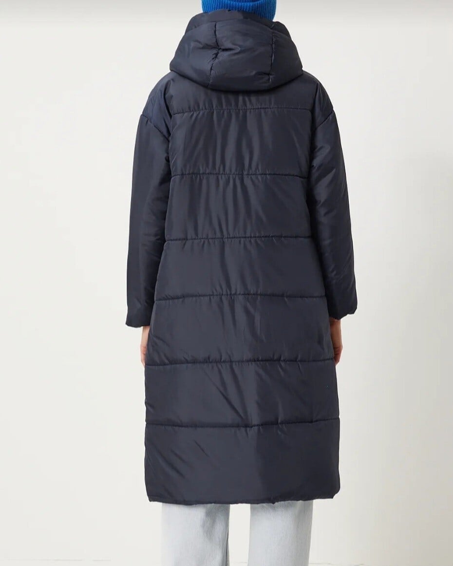 Long Hooded Zip-Up Puffer Coat - Dark Navy - Podyumplus - by Peralane - photo 4