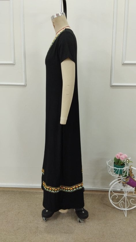 Women's Short Sleeve V-Neck Ethnic Stripe Detail Maxi Viscose Dress - Janes - by Peralane - photo 6