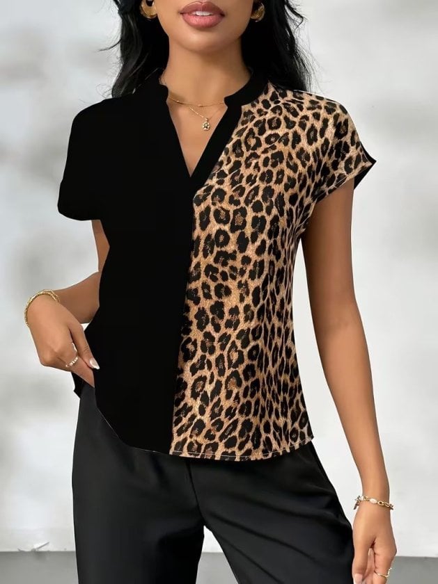 Women's Short-Sleeve V-Neck Leopard Print Sandy Blouse - Janes - by Peralane - photo 2