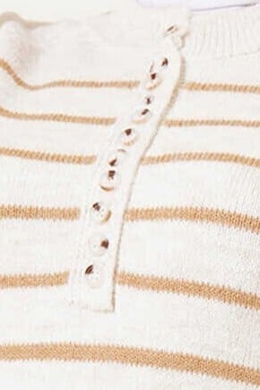 Cream and Brown Striped Buttoned Knit Sweater - Bigdart - by Peralane - photo 5