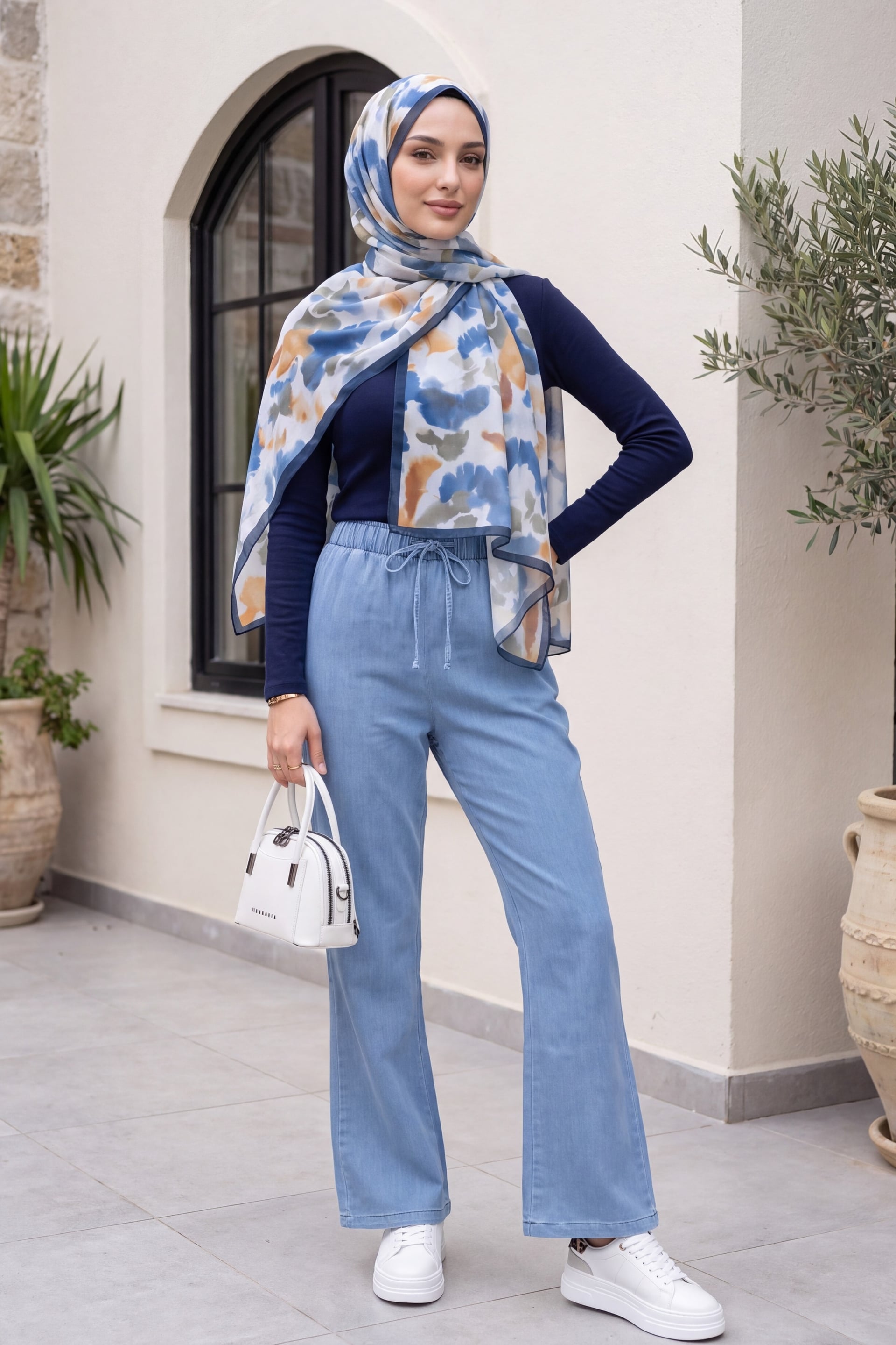 Women's Light Blue Drawstring Wide-Leg Denim Trousers - Podyumplus - by Peralane - photo 3