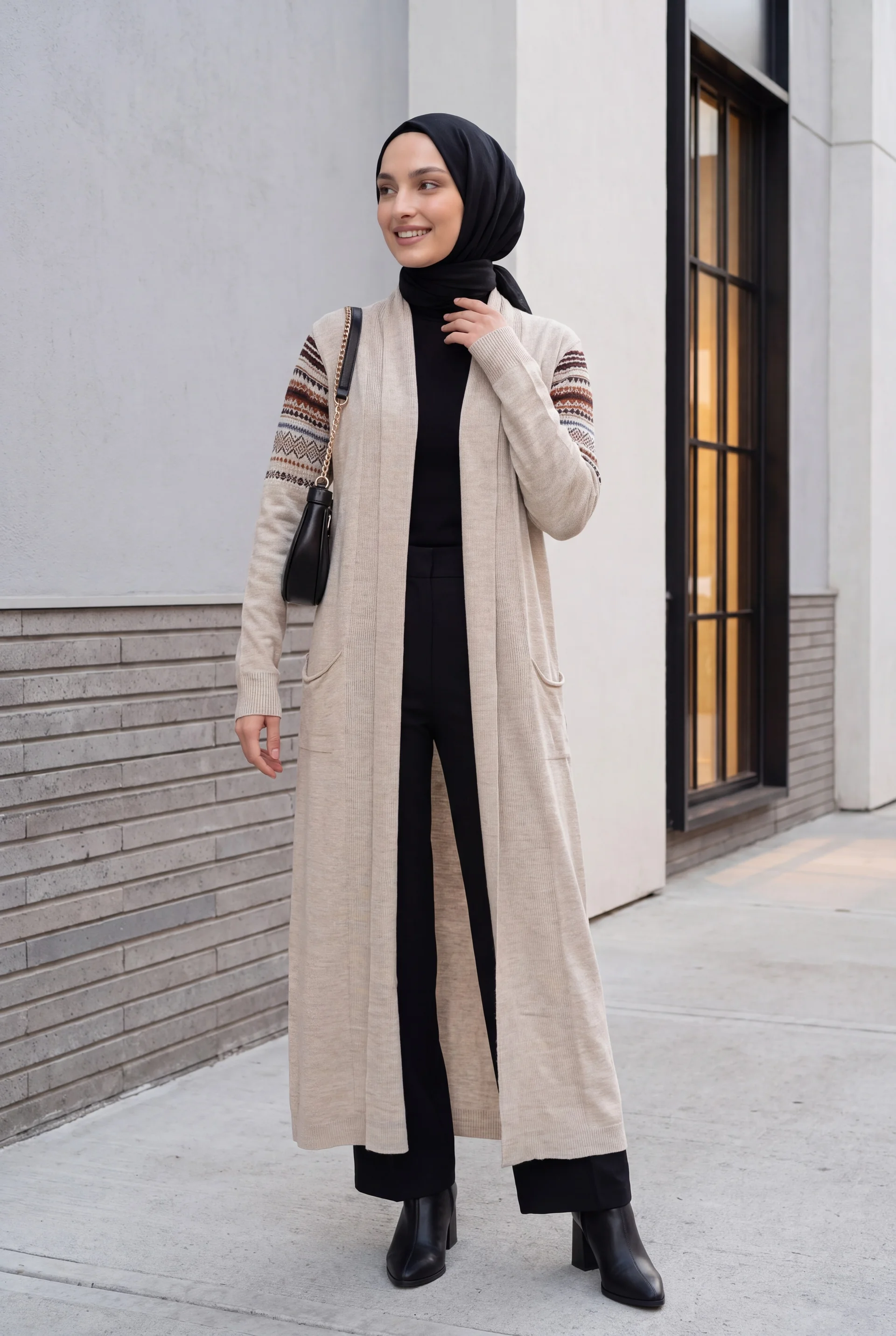 Long Knitted Cardigan with Belt - Stone - Bigdart - by Peralane - photo 2